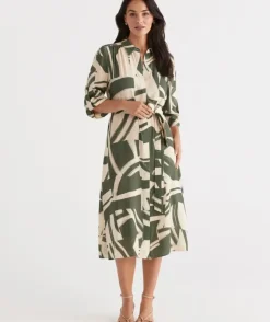 Abstract Print Midi Shirt Dress<Sussan Hot
