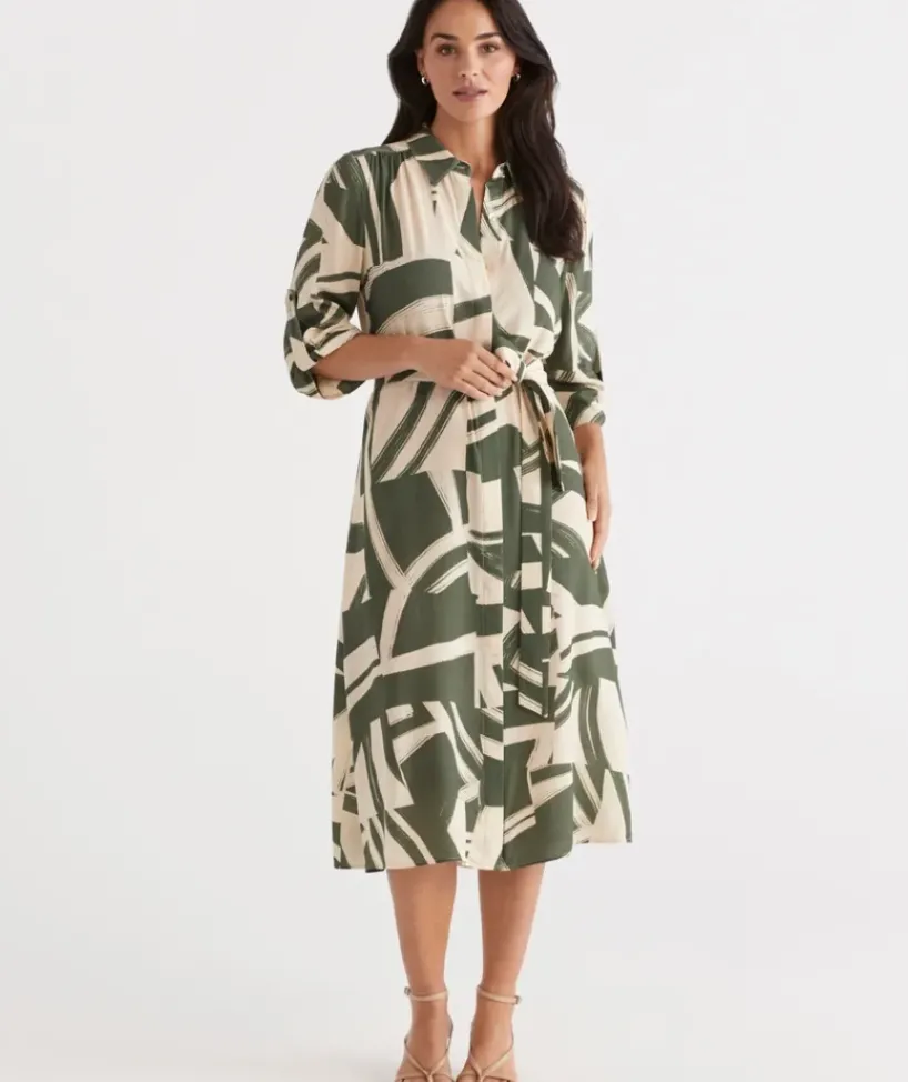 Abstract Print Midi Shirt Dress<Sussan Hot