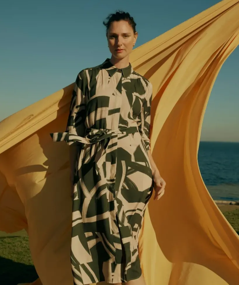 Abstract Print Midi Shirt Dress<Sussan Hot