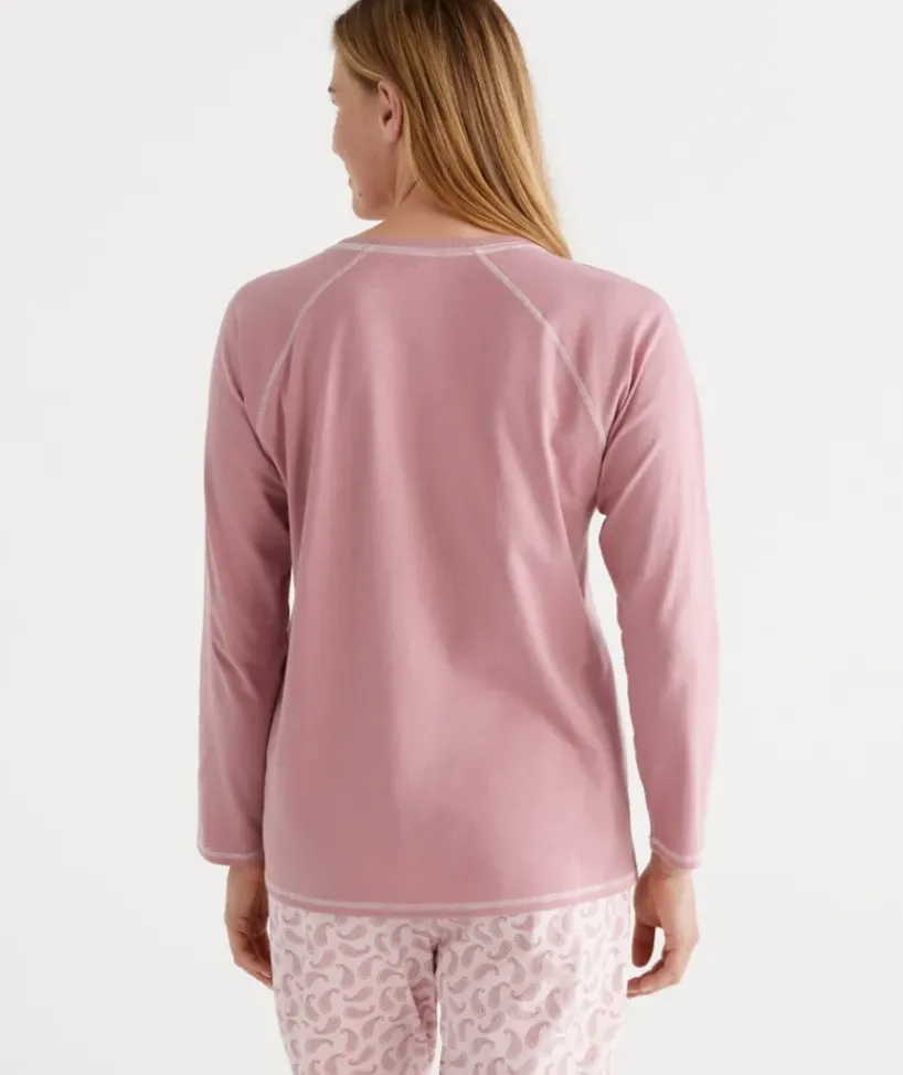 Australian Cotton Contrast Trim Pyjama Long Sleeve Top<Sussan Hot