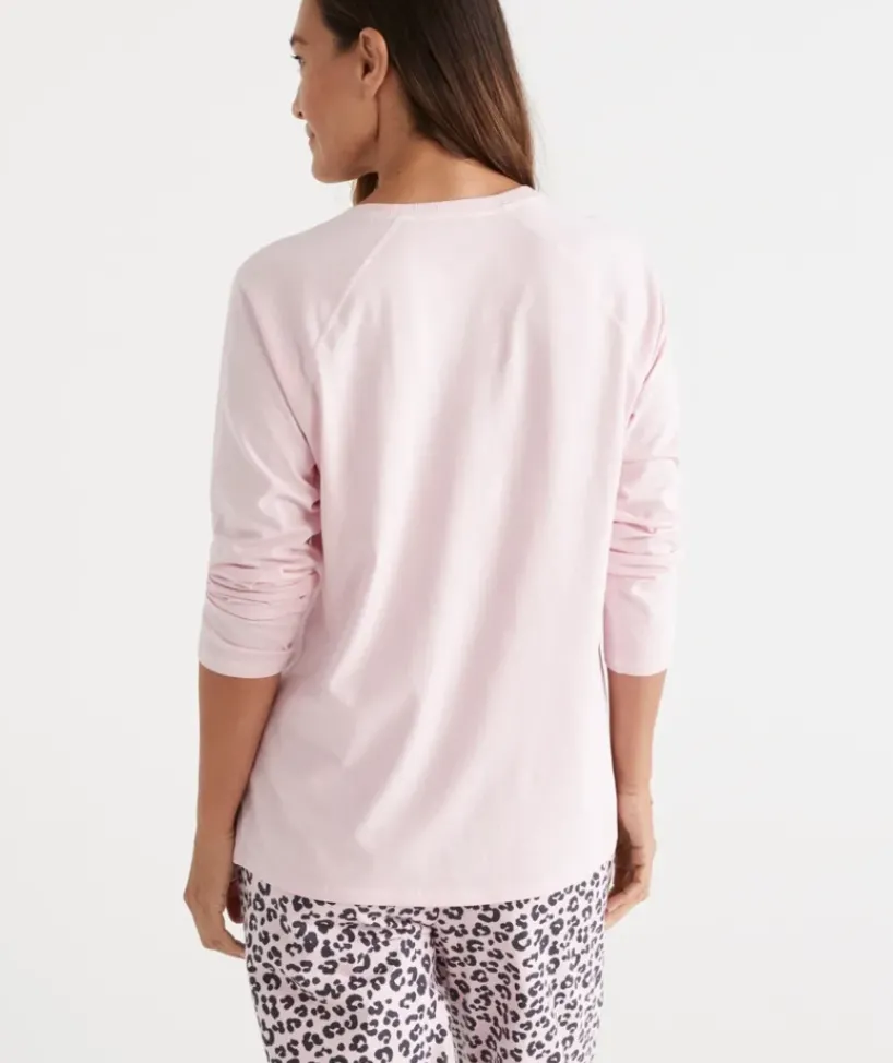 Australian Cotton Contrast Trim Pyjama Long Sleeve Top<Sussan Hot
