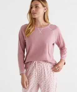 Australian Cotton Contrast Trim Pyjama Long Sleeve Top<Sussan Hot