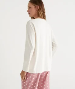 Australian Cotton Contrast Trim Pyjama Long Sleeve Top<Sussan