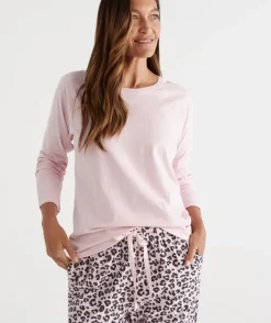 Australian Cotton Contrast Trim Pyjama Long Sleeve Top<Sussan