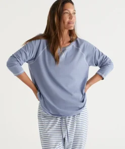 Australian Cotton Contrast Trim Pyjama Long Sleeve Top<Sussan