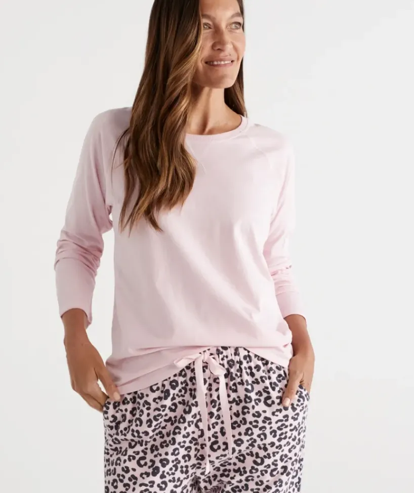Australian Cotton Contrast Trim Pyjama Long Sleeve Top<Sussan Outlet