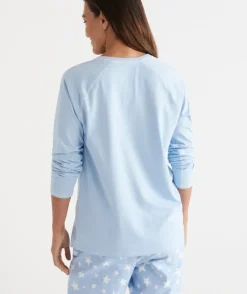 Australian Cotton Contrast Trim Pyjama Long Sleeve Top<Sussan Outlet