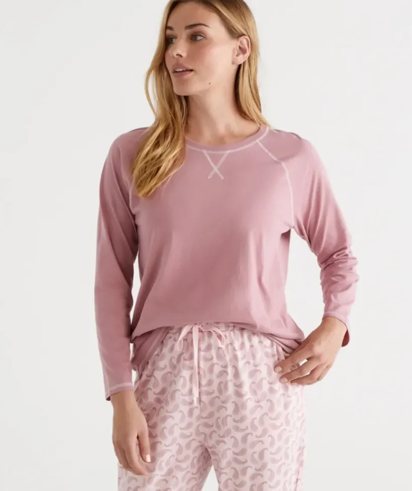 Australian Cotton Contrast Trim Pyjama Long Sleeve Top<Sussan Best