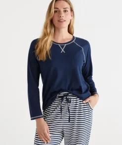 Australian Cotton Contrast Trim Pyjama Long Sleeve Top<Sussan Best