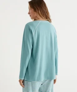Australian Cotton Contrast Trim Pyjama Long Sleeve Top<Sussan New
