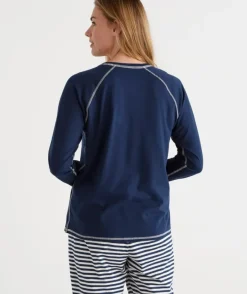 Australian Cotton Contrast Trim Pyjama Long Sleeve Top<Sussan Best