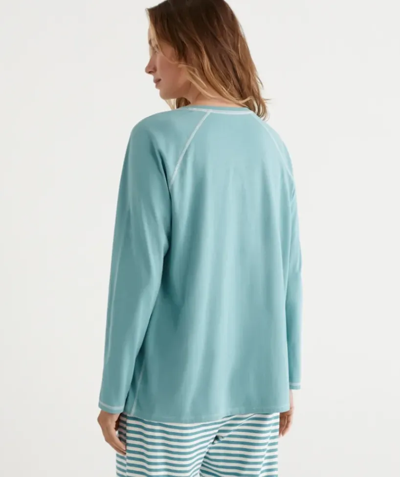 Australian Cotton Contrast Trim Pyjama Long Sleeve Top<Sussan Best