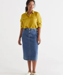Australian Cotton Denim Midi Skirt<Sussan