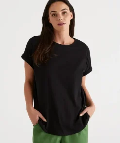 Australian Cotton Extended Roll Cuff Tee<Sussan Hot
