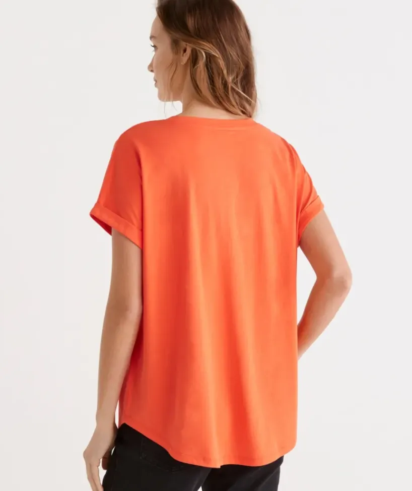 Australian Cotton Extended Roll Cuff Tee<Sussan Hot