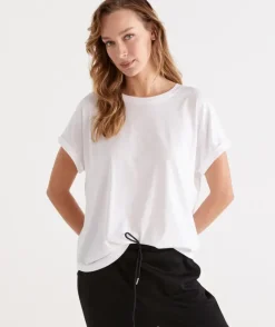 Australian Cotton Extended Roll Cuff Tee<Sussan Hot