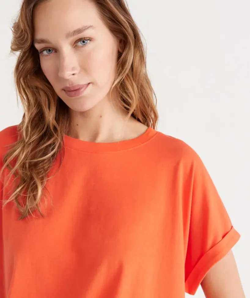Australian Cotton Extended Roll Cuff Tee<Sussan Best