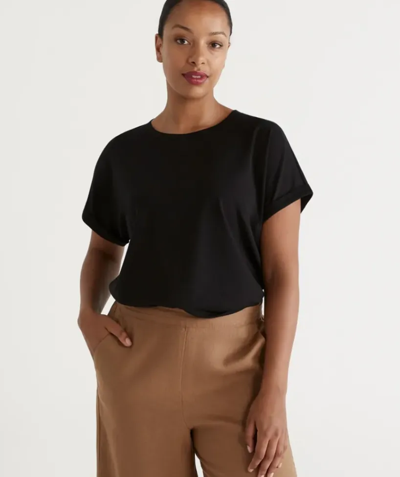 Australian Cotton Extended Roll Cuff Tee<Sussan Best