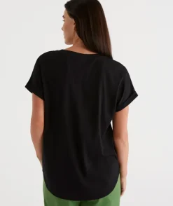 Australian Cotton Extended Roll Cuff Tee<Sussan Best