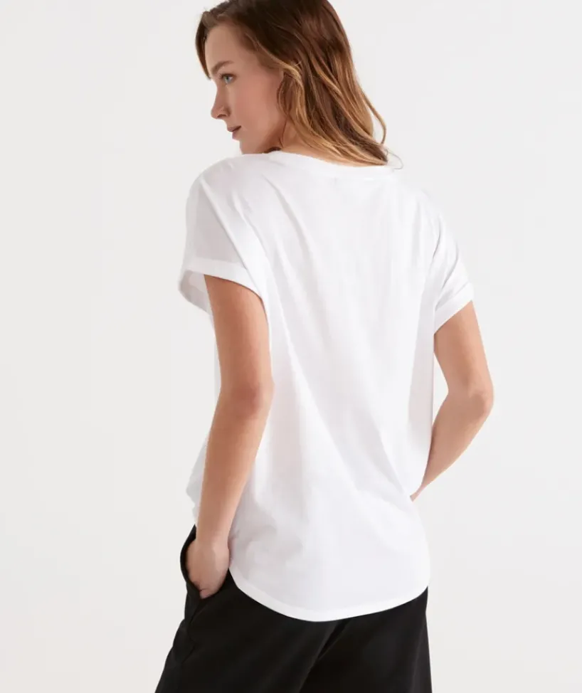 Australian Cotton Extended Roll Cuff Tee<Sussan Best