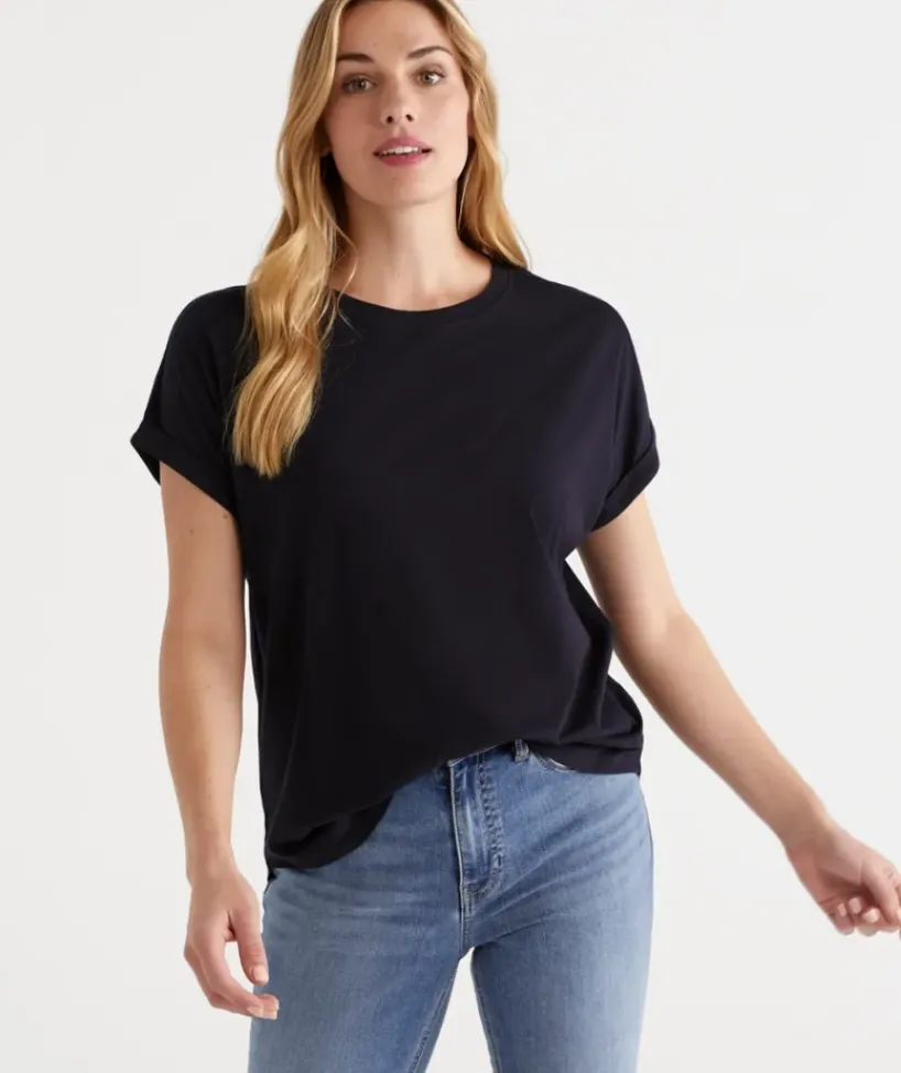 Australian Cotton Extended Roll Cuff Tee<Sussan Best
