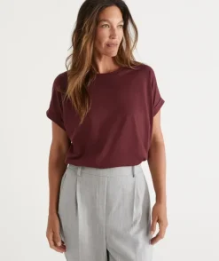 Australian Cotton Extended Roll Cuff Tee<Sussan Clearance