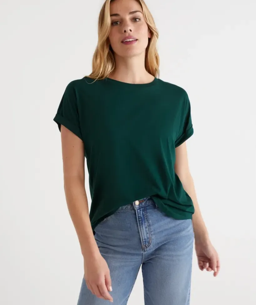 Australian Cotton Extended Roll Cuff Tee<Sussan Clearance