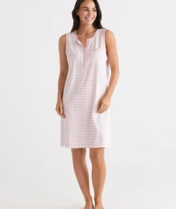 Australian Cotton Gingham Sleeveless Nightie<Sussan