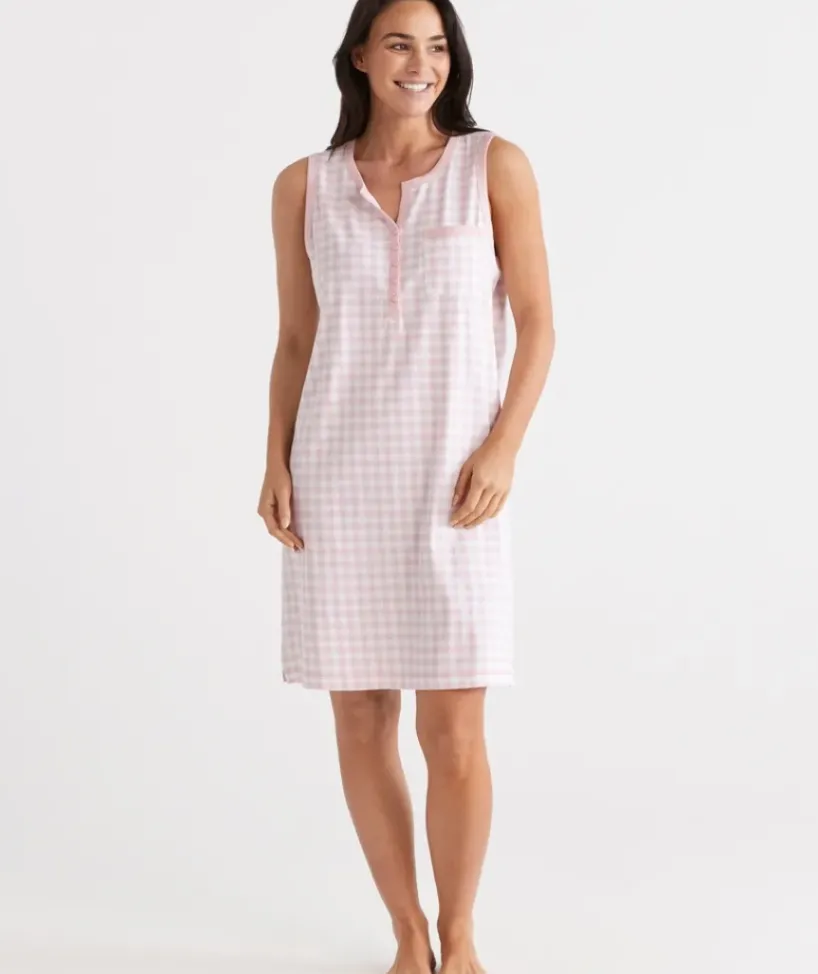 Australian Cotton Gingham Sleeveless Nightie<Sussan
