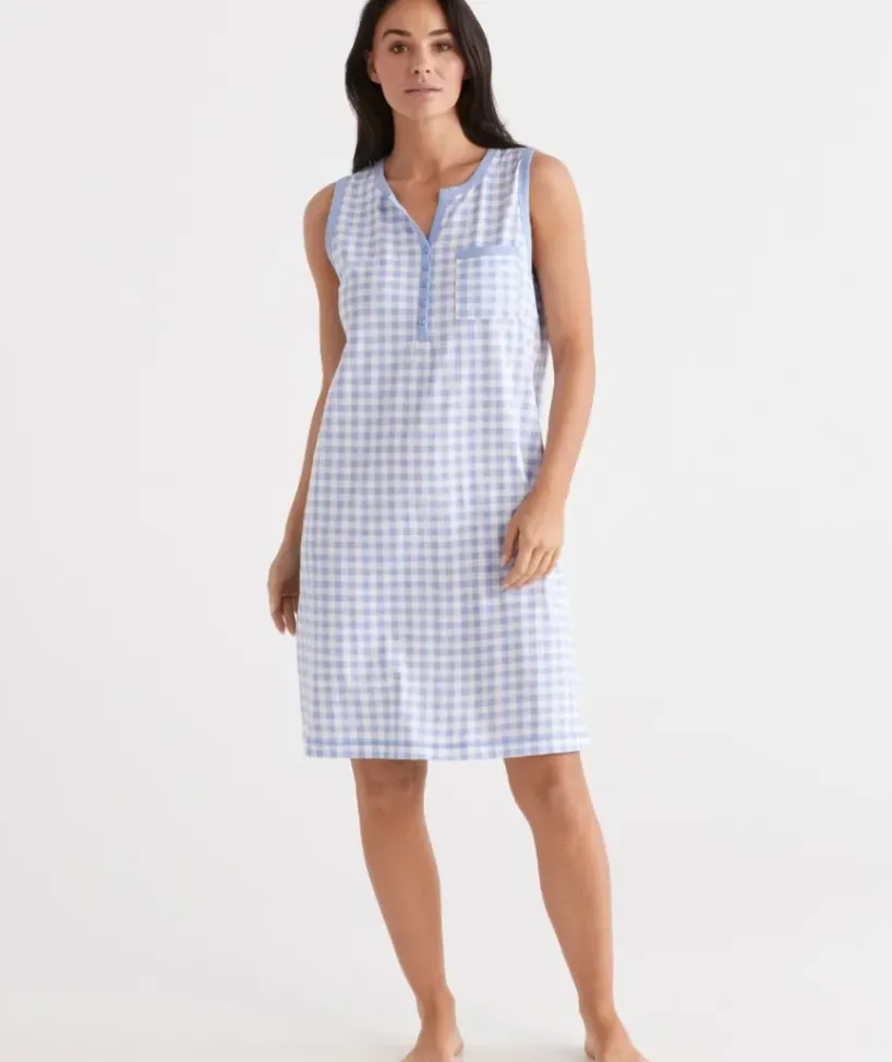 Australian Cotton Gingham Sleeveless Nightie<Sussan
