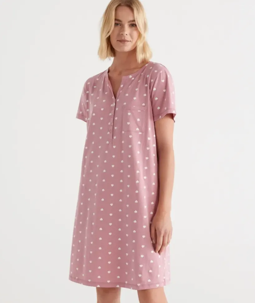 Australian Cotton Heart Print Henley Nightie<Sussan Best