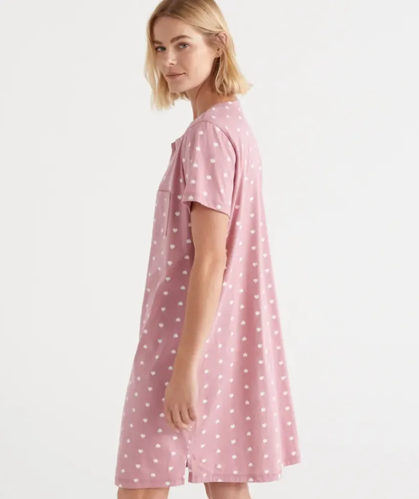 Australian Cotton Heart Print Henley Nightie<Sussan Best