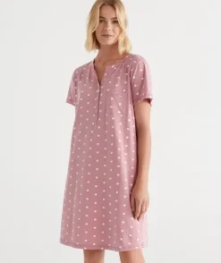 Australian Cotton Heart Print Henley Nightie<Sussan Online