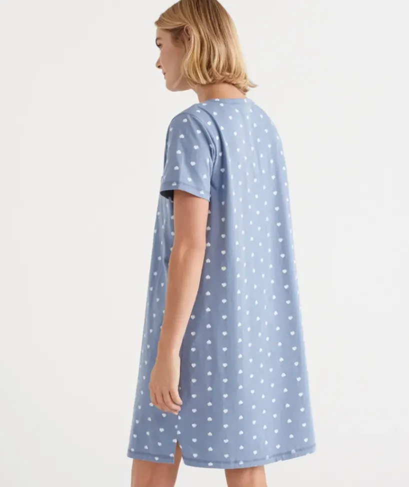 Australian Cotton Heart Print Henley Nightie<Sussan Online