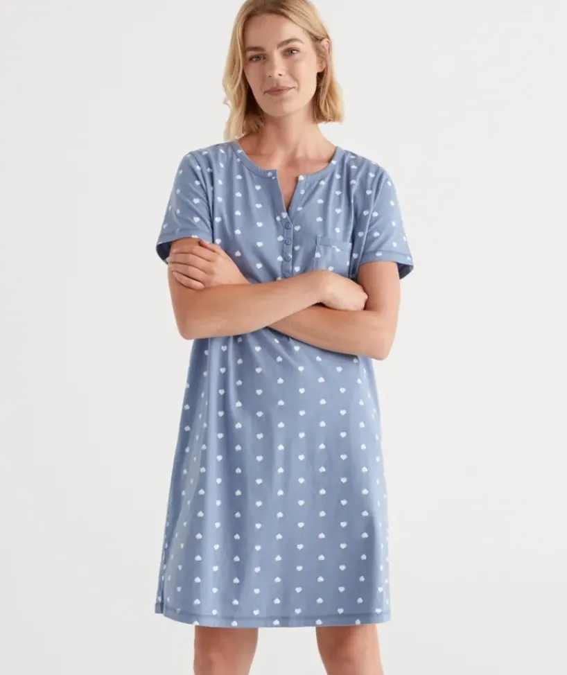 Australian Cotton Heart Print Henley Nightie<Sussan Discount