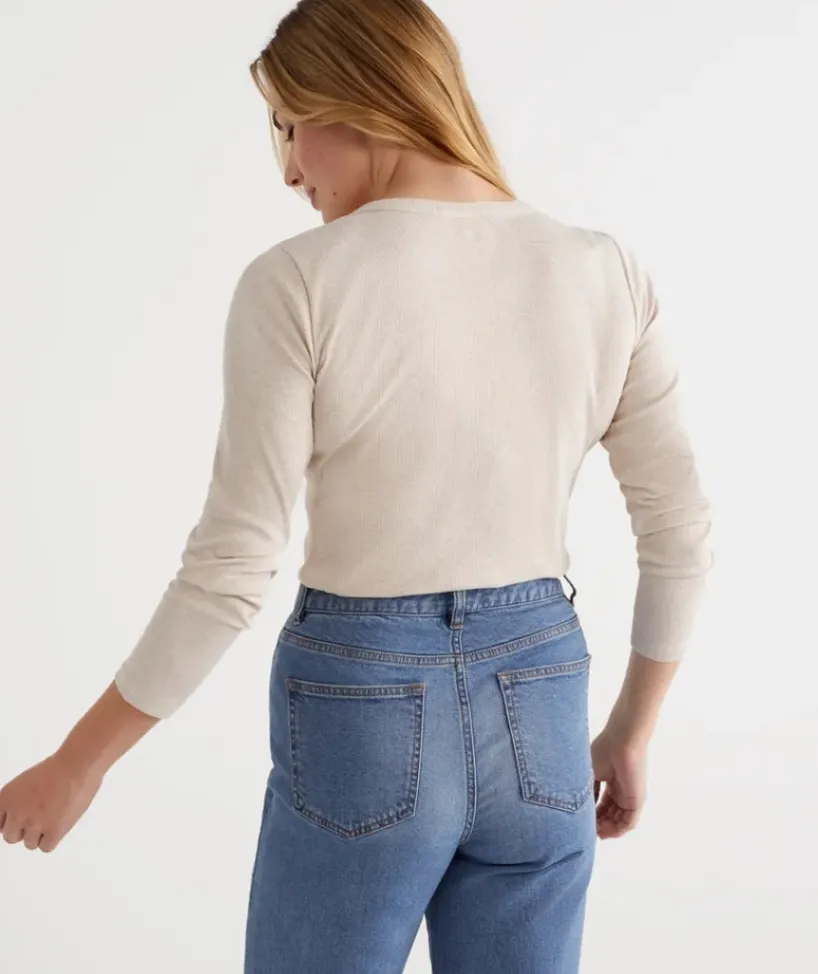 Australian Cotton Long Sleeve Rib Scoop Top<Sussan
