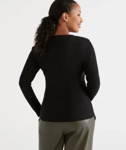 Australian Cotton Long Sleeve Rib Scoop Top<Sussan