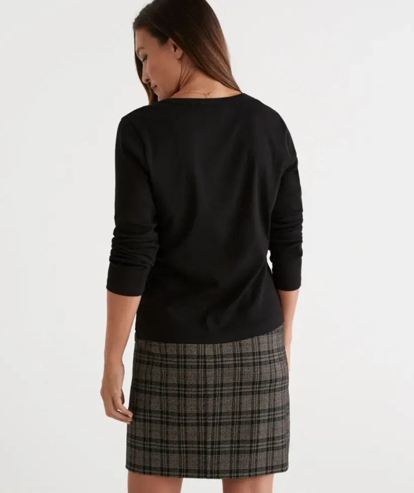 Australian Cotton Long Sleeve Rib Scoop Top<Sussan