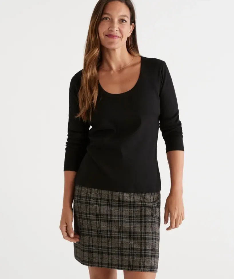 Australian Cotton Long Sleeve Rib Scoop Top<Sussan