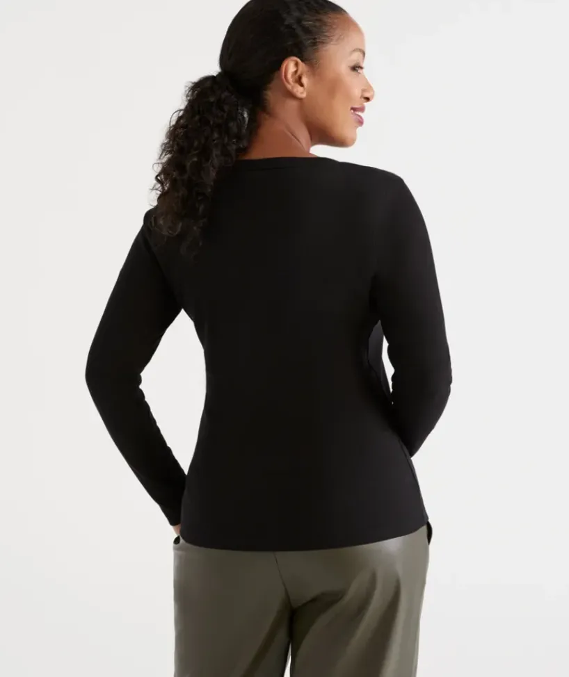 Australian Cotton Long Sleeve Rib Scoop Top<Sussan Discount