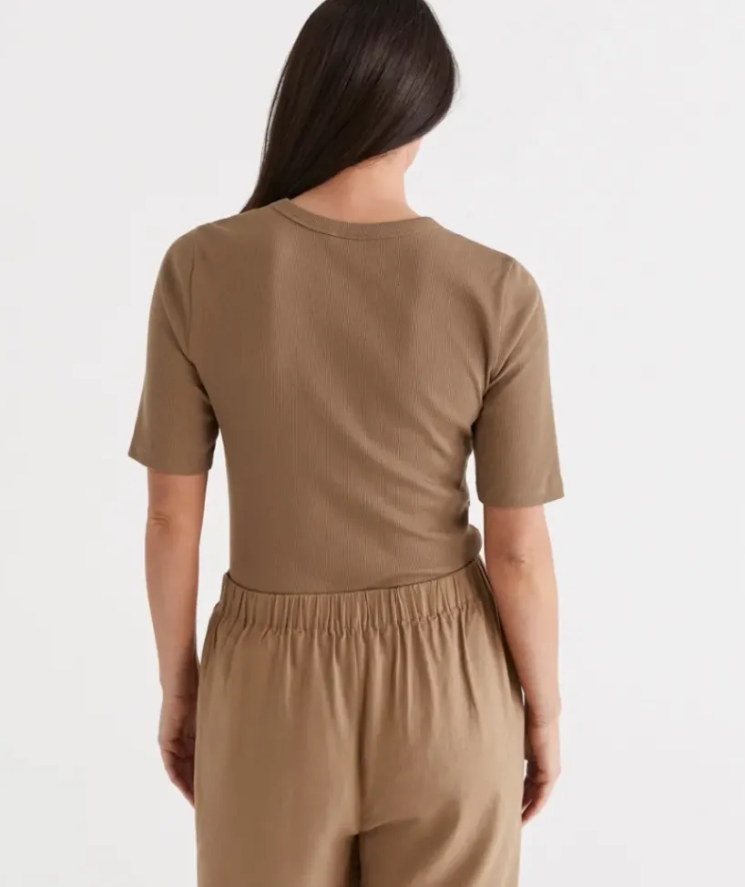 Australian Cotton Rib Elbow Sleeve Top<Sussan Clearance
