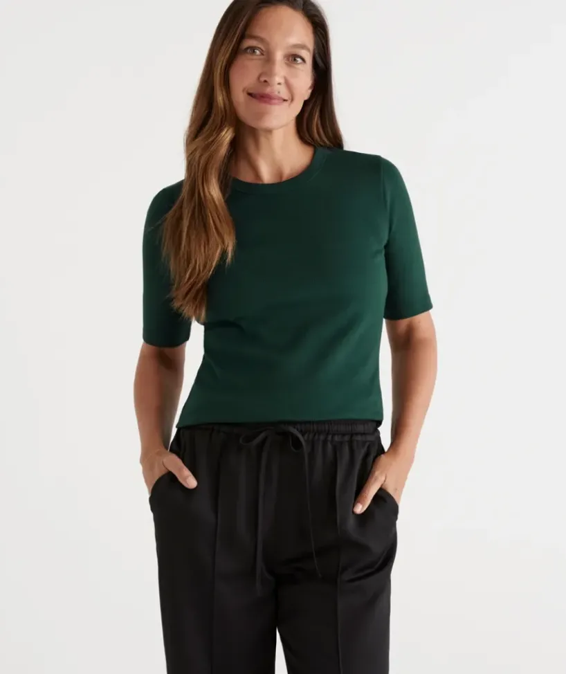Australian Cotton Rib Elbow Sleeve Top<Sussan Discount
