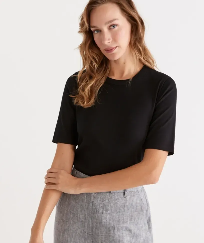 Australian Cotton Rib Elbow Sleeve Top<Sussan Online