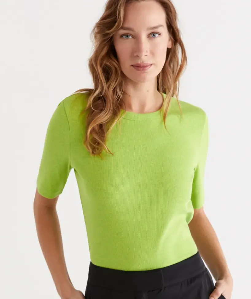 Australian Cotton Rib Elbow Sleeve Top<Sussan Online