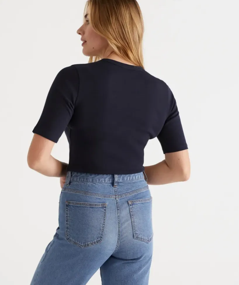 Australian Cotton Rib Elbow Sleeve Top<Sussan Online