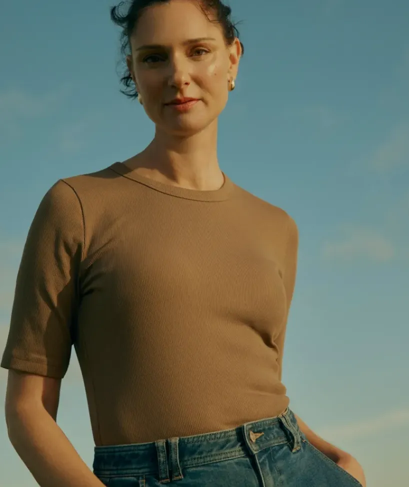 Australian Cotton Rib Elbow Sleeve Top<Sussan Online