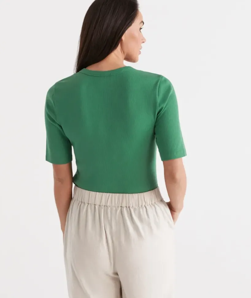 Australian Cotton Rib Elbow Sleeve Top<Sussan Online