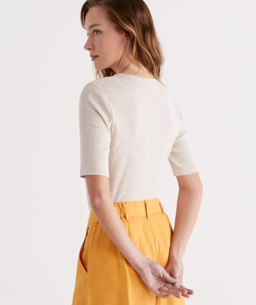 Australian Cotton Rib Elbow Sleeve Top<Sussan Online