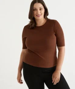 Australian Cotton Rib Elbow Sleeve Top<Sussan Best