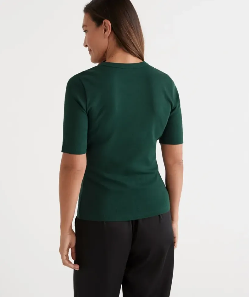 Australian Cotton Rib Elbow Sleeve Top<Sussan Best